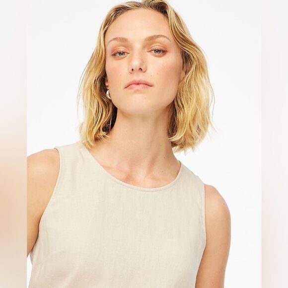 J Crew Factory NWT Linen Blend Shift Mini Dress Size  10 in Silver Sand - Picture 2 of 13
